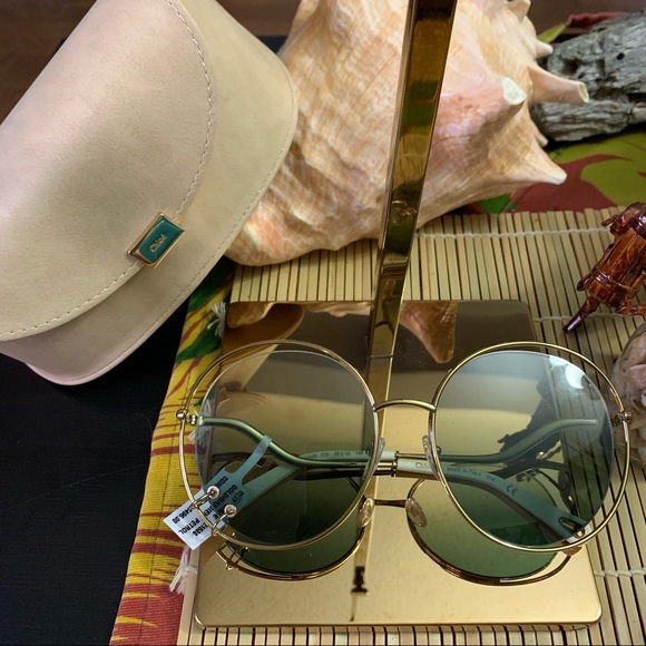 Chloe Petrol Gradient Wendy Round Gold Sunglasses - Picture 5 of 11